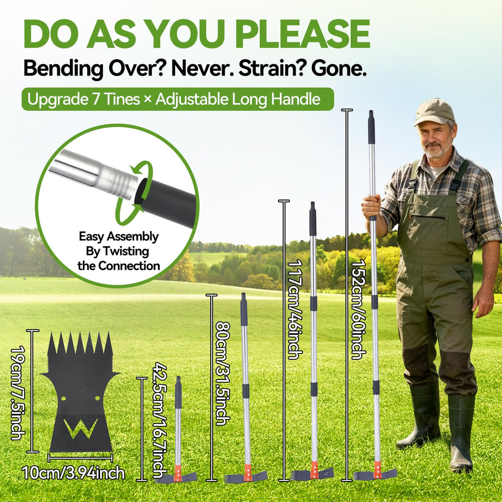GlimHirvox Weed Puller Tool, 60" Stand Up 2-in-1 Weed Rake & Garden Hoe