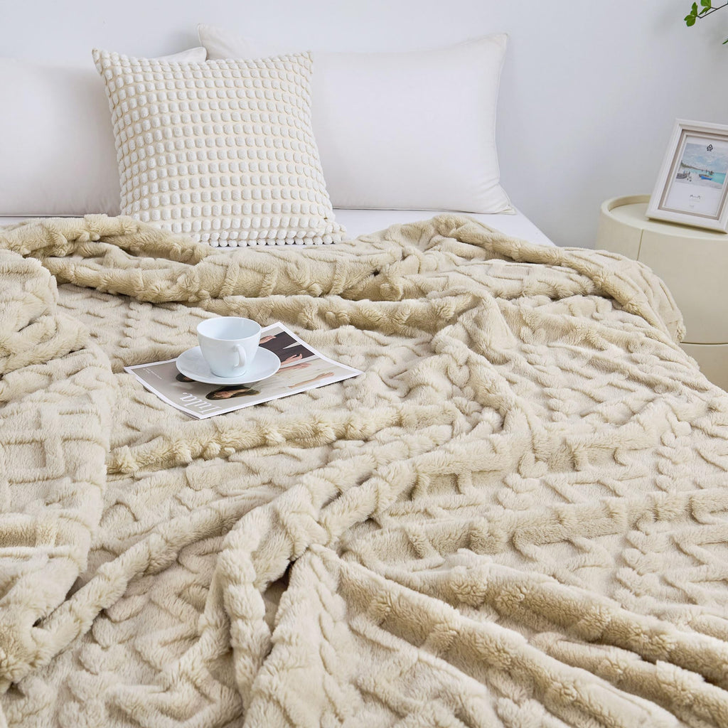 Aganear Fleece Throw Blanket for Couch, Fall Boho Blankets,50"x60" Khaki