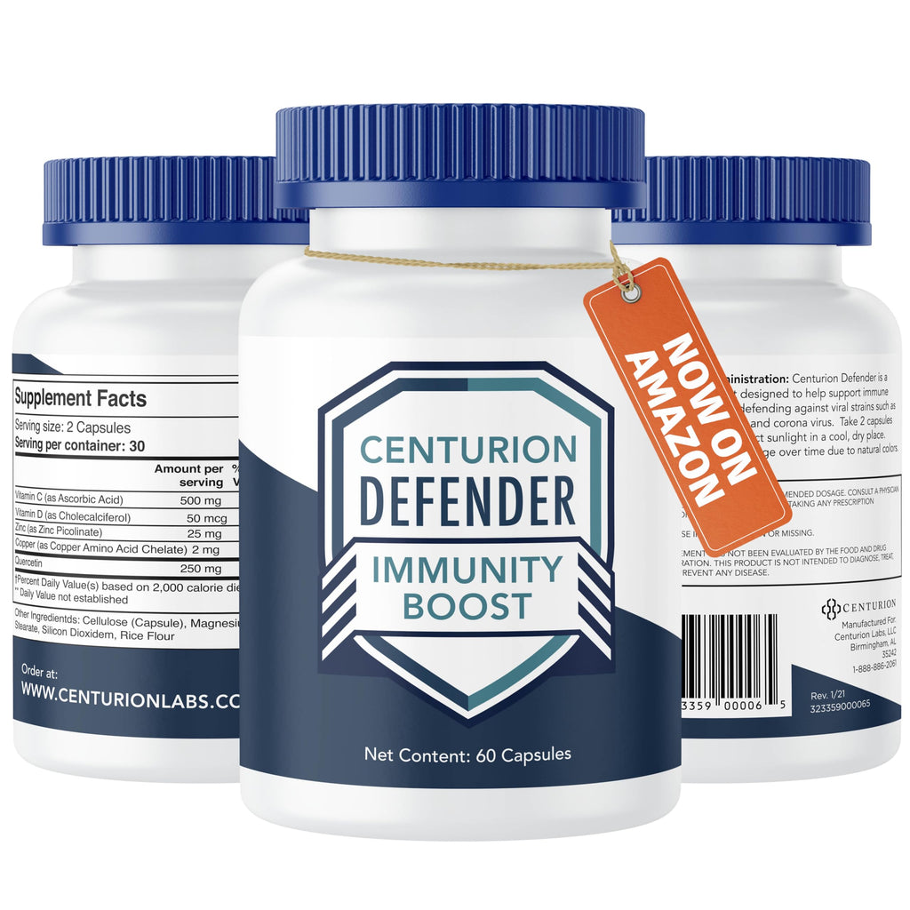 Centurion Labs Defender Immunity Boost, 5-in-1 Powerful Blend of Quercetin, Zinc, Vitamin D, Vitamin C, Copper to Help Support Overall Health, 60 Caps