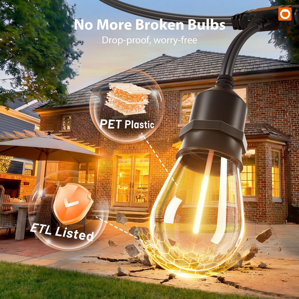addlon 200FT Outdoor String Lights LED with Remote Dimmable Patio Lights Waterproof Shatterproof Edison Bulb for Outside Backyard Porch Garden Bistro Pergola Party Decor, Warm Ambience Lighting