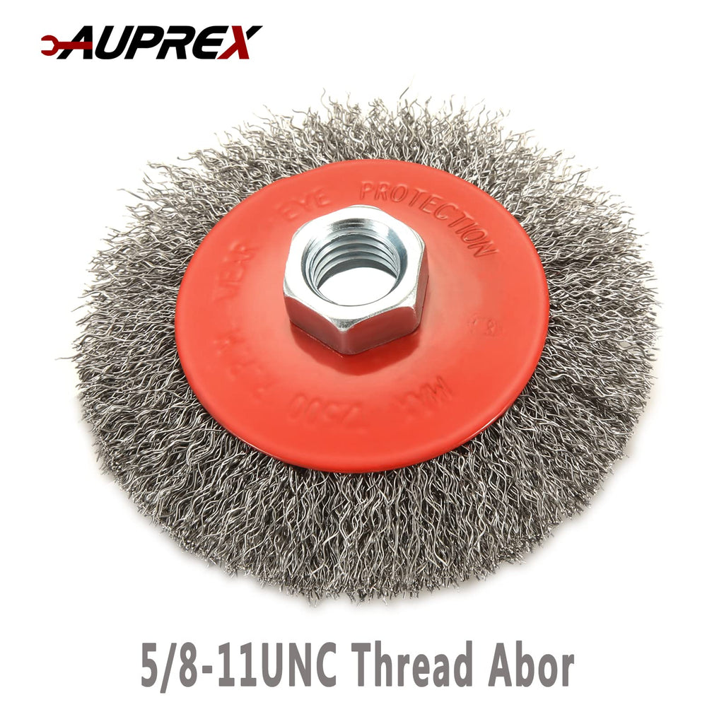 AUPREX 5 Pack 4 Inch Coarse Crimped Wire Wheel Brush for Angle Grinder with 5/8 Inch-11 Threaded Arbor - 0.014 Inch Carbon Steel Wire -Light Duty Conditioning for Metals