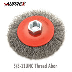 AUPREX 5 Pack 4 Inch Coarse Crimped Wire Wheel Brush for Angle Grinder with 5/8 Inch-11 Threaded Arbor - 0.014 Inch Carbon Steel Wire -Light Duty Conditioning for Metals