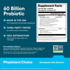 Physician's CHOICE Probiotics 60 Billion CFU - 10 Strains + Organic Prebiotics - Immune, Digestive & Gut Health - Supports Occasional Constipation, Diarrhea, Gas & Bloating - for Women & Men - 30ct