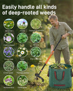 HAUSPROFI Stand Up Weed Puller Tool with 36-46 Inch Adjustable Long Handle and 50L Garden Bag, Heavy Duty 4-Claw Stainless Steel Weed Remover Tool with Automatic Rebound Design for Deep Roots