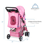 VIVO Pink 4 Wheel Pet Stroller for Cat, Dog and More, Foldable Carrier Strolling Cart, STROLR-V001N
