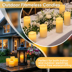 Amagic Waterproof Outdoor Flameless Candles with Timer, Battery Operated Candles with Remote Control, Electric LED Pillar Candle for Outside Patio, Garden, Wedding Decor, D3 x H4 5" 6", Set of 9