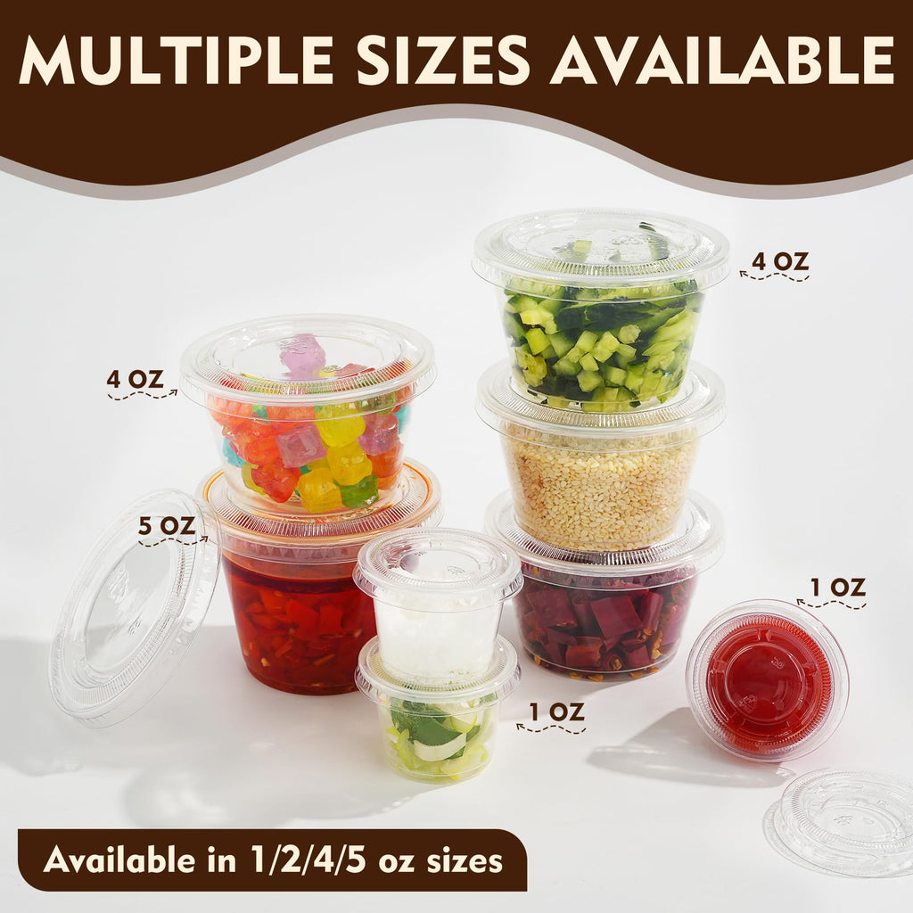 YEEHAW 100 Sets - 1 oz Jello Shot Cups with Lids, Portion Cups, Clear Disposable Plastic Jello Shot Cups for Meal Prep, Salad Dressing, Soufflé, Portion Containers
