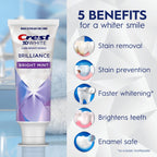 Crest 3D White Brilliance Bright Mint Teeth Whitening Toothpaste, 4.3 oz Pack of 3, 100% More Surface Stain Removal, 24 Hour Active Stain Prevention, Whiter Teeth in 3 Days