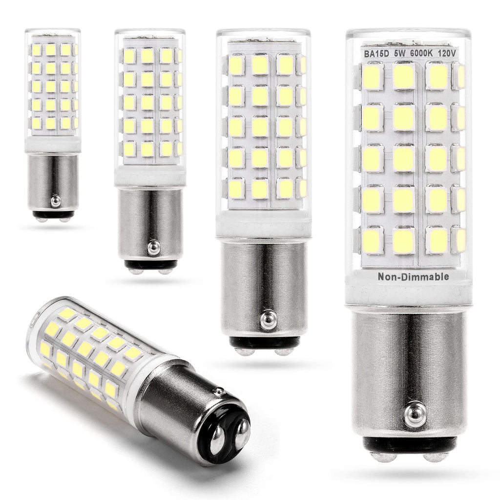 Ziomitus 120 Volts BA15D LED Double Contact DC Bayonet Base Sewing Machine Bulb 6000K Daylight Bright White, 50W 75W Halogen Equivalent, T3/T4/C7/S6 Ba15d 5W Led Light Bulbs, 5Pack