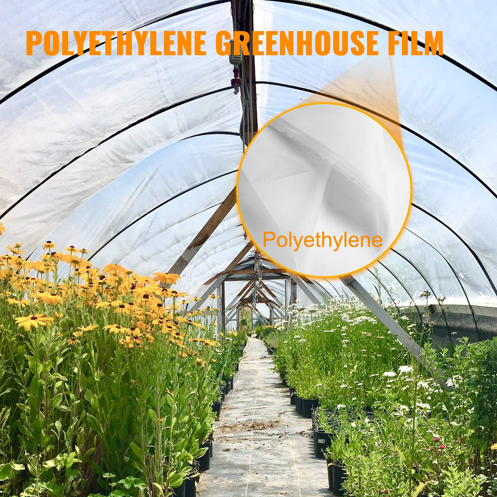 VEVOR Greenhouse Plastic Sheeting 8 x 25 ft, 6 Mil Thickness UV Resistant Clear Polyethylene Film, Hoop Green House Cover for Farms, Agriculture, Garden