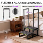 2 Step Stool with Handle for Elderly,Bed Steps for High Beds for Adults,Seniors,Heavy Duty Step Stool with Adjustable Handrail/Removable Cover/Glow Strip for Bathtub,Kitchen,RV