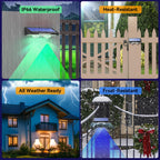 TECKNET Solar Fence Lights Outdoor 12 Pack, Warm White & 6 Colors & RGB, IP66 Waterproof LED Deck Light, Dusk to Dawn Fence Lights Solar for Wall, Railing, Step, Patio, Pool, Backyard, Outside