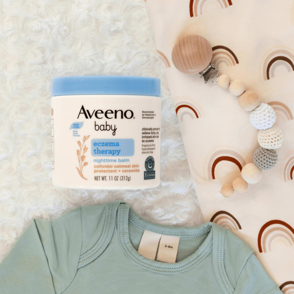 Aveeno Baby Eczema Therapy Nighttime Moisturizing Balm, Colloidal Oatmeal & Ceramide, Soothes & Relieves Dry, Itchy Skin from Eczema, Hypoallergenic, Fragrance-Free, Travel Size, 1 oz