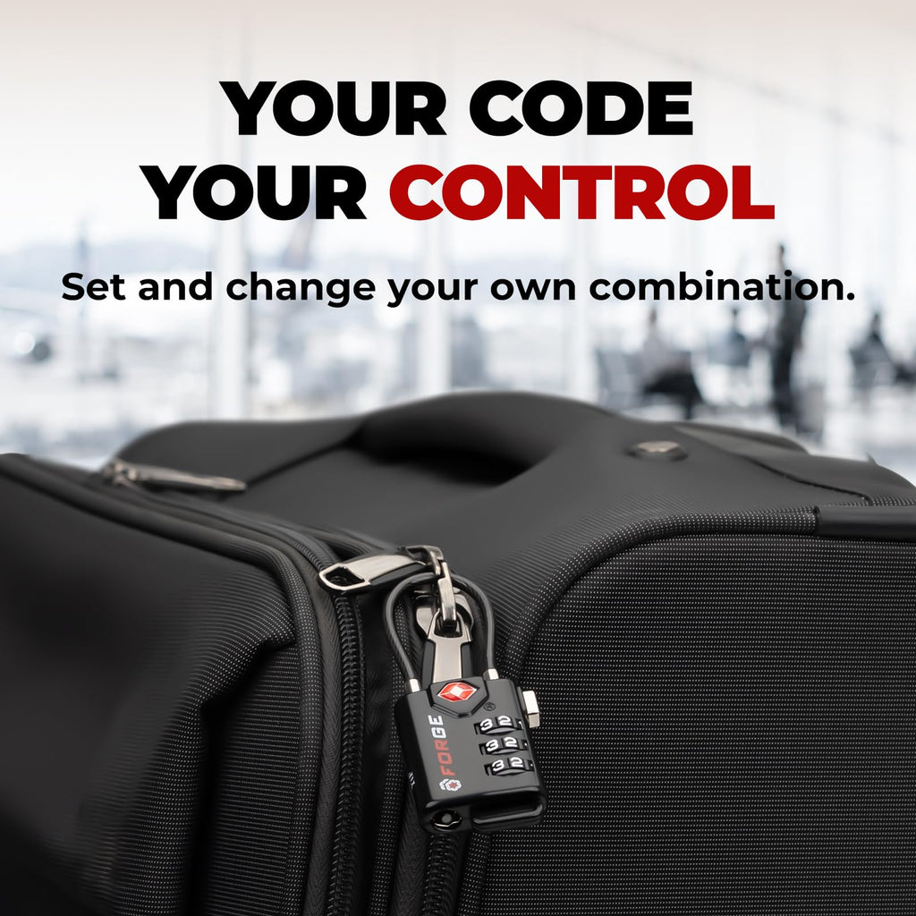 Forge TSA Approved Luggage Locks, Open Alert Cable Lock, Black, 4 Pack