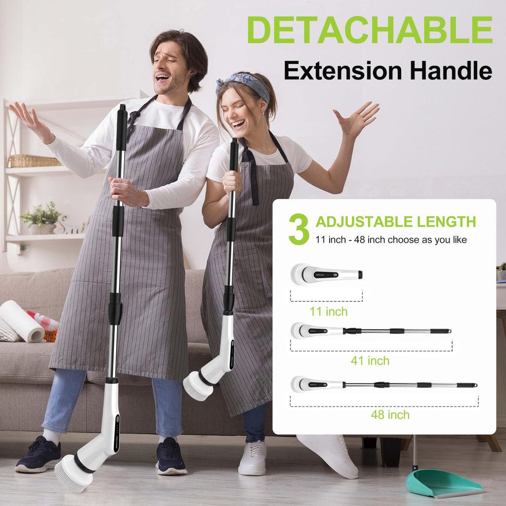 Electric Spin Scrubber, 10-in-1 Shower Scrubber & Retractable Long Handle, 44 lbs High-Torque & Variable Speed Shower Cleaning Brush for Bathroom,Toilet, Bathtub, Kitchen, Tile Floors