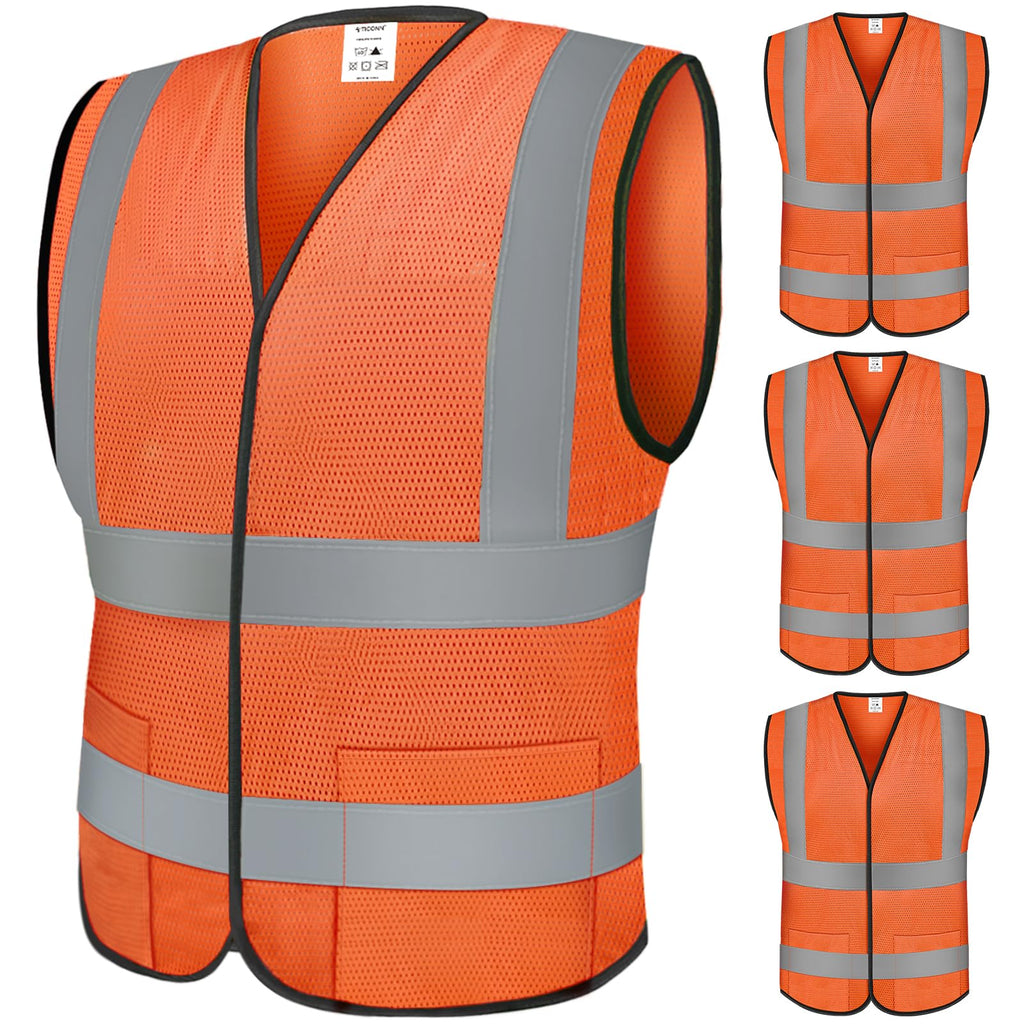 TICONN Reflective Safety Vest, High Visibility Vest with Reflective Strips for Men Women, Meets ANSI II (Orange/3XL, 4PK)