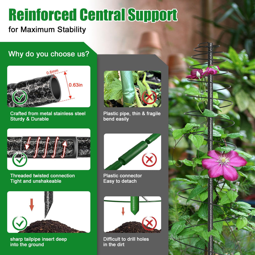 2 Pack Spiral Metal Garden Trellis for Climbing Plants Outdoor - 72" Large Heavy Duty Plant Support Tower with Center Pole, for Outdoor Garden, Raised Bed,Backyard,Container Gardening