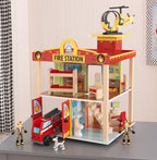 KidKraft Wooden Fire Station Set with 15 Accessories Including Helicopter, Bendable Figures and Dalmatian Dog