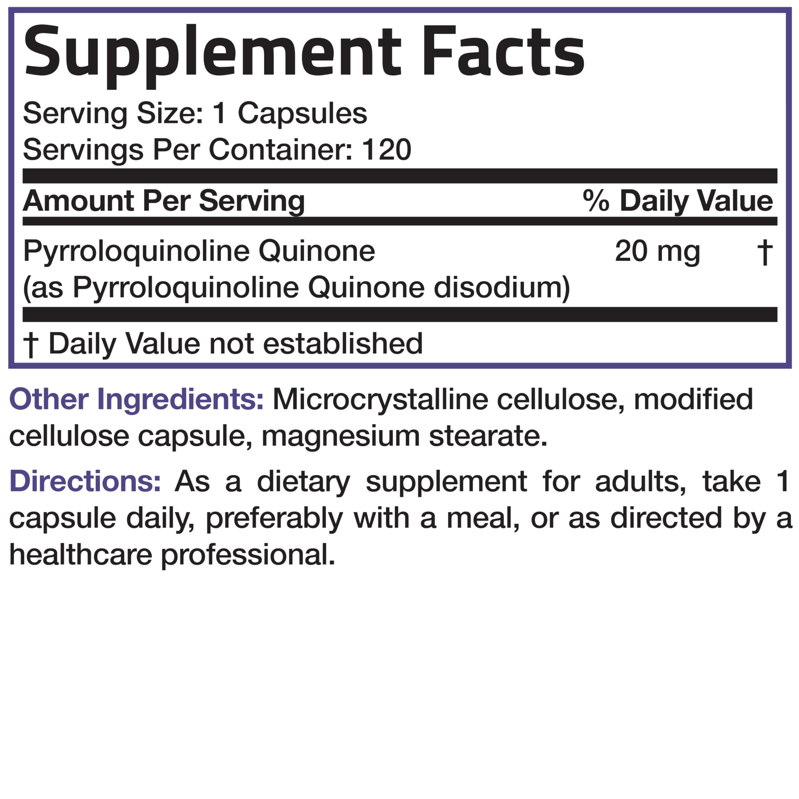 Bronson PQQ Vitality 20mg Pyroloquinoline Quinone Supplement Promotes Mitochondrial Biogenesis Non-GMO, 120 Vegetarian Capsules