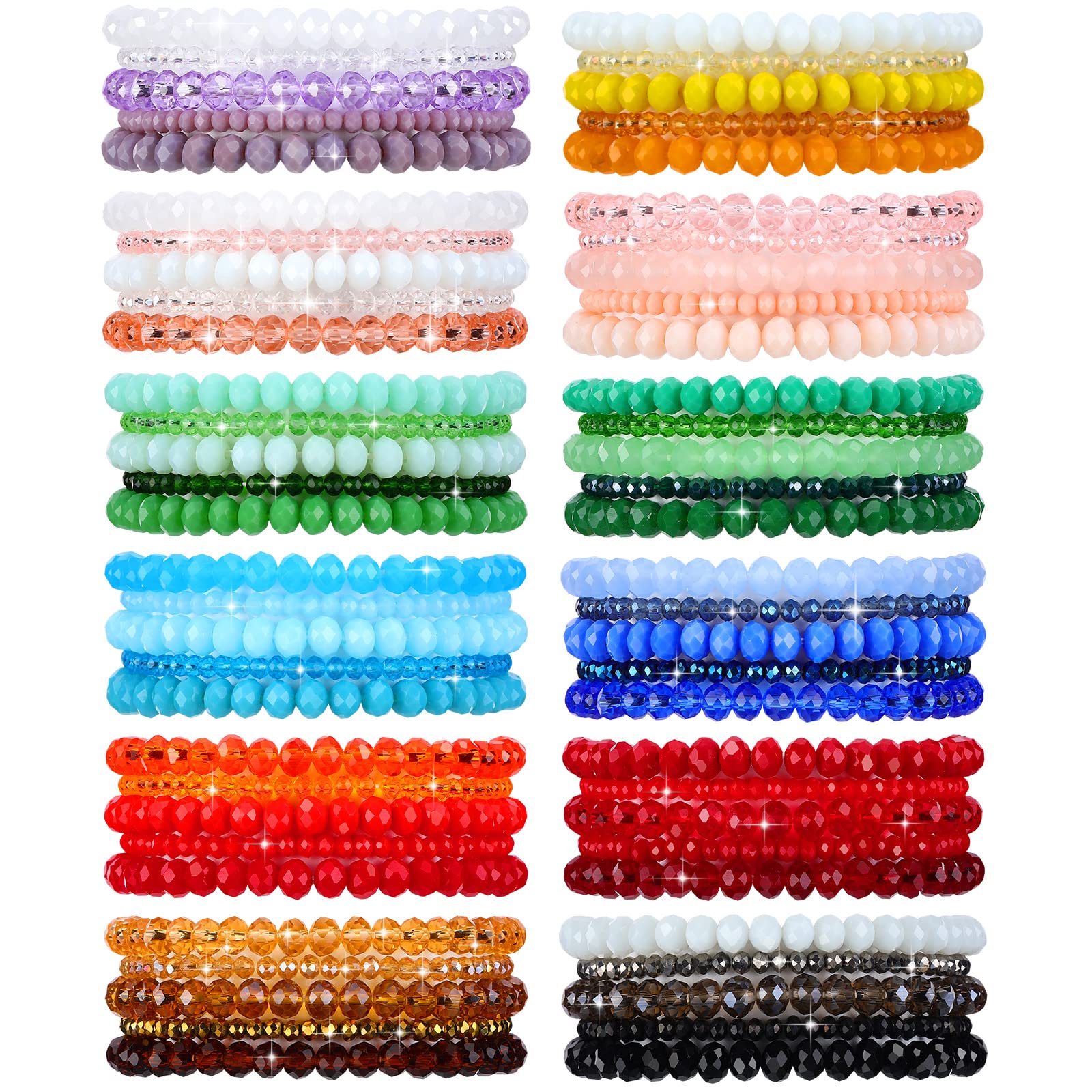 Junkin 60 Pcs Crystal Beaded Bracelets Bulk for Women Bohemian, Multicolor