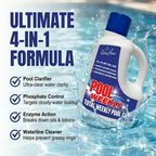 4-in-1 Weekly Pool Treatment - 3 L (101.5 fl oz) - Pool Chemicals, Phosphate Remover, Pool Clarifier, Enzyme Treatment + Waterline Cleaner, Perfect Clarity Finish, Saltwater Safe - BubbyShine
