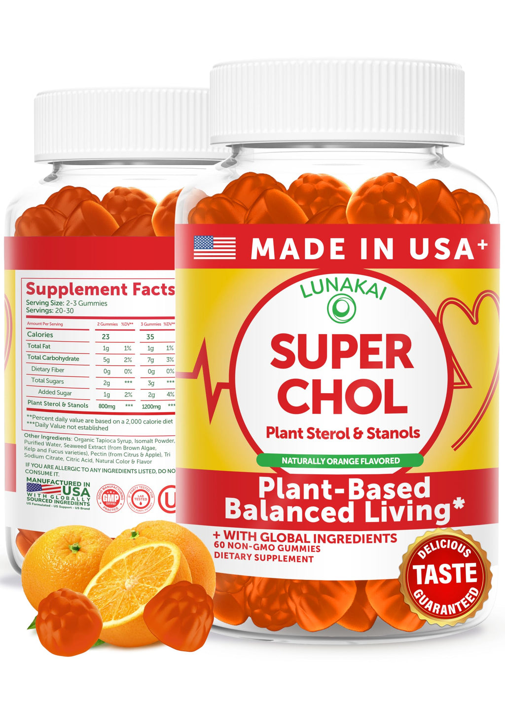 Lunakai USA Made Super Chol Gummies – 1200mg Plant Sterols & Stanols for Natural Cholesterol Support – Daily Phytosterol Supplement for Adults, 60ct