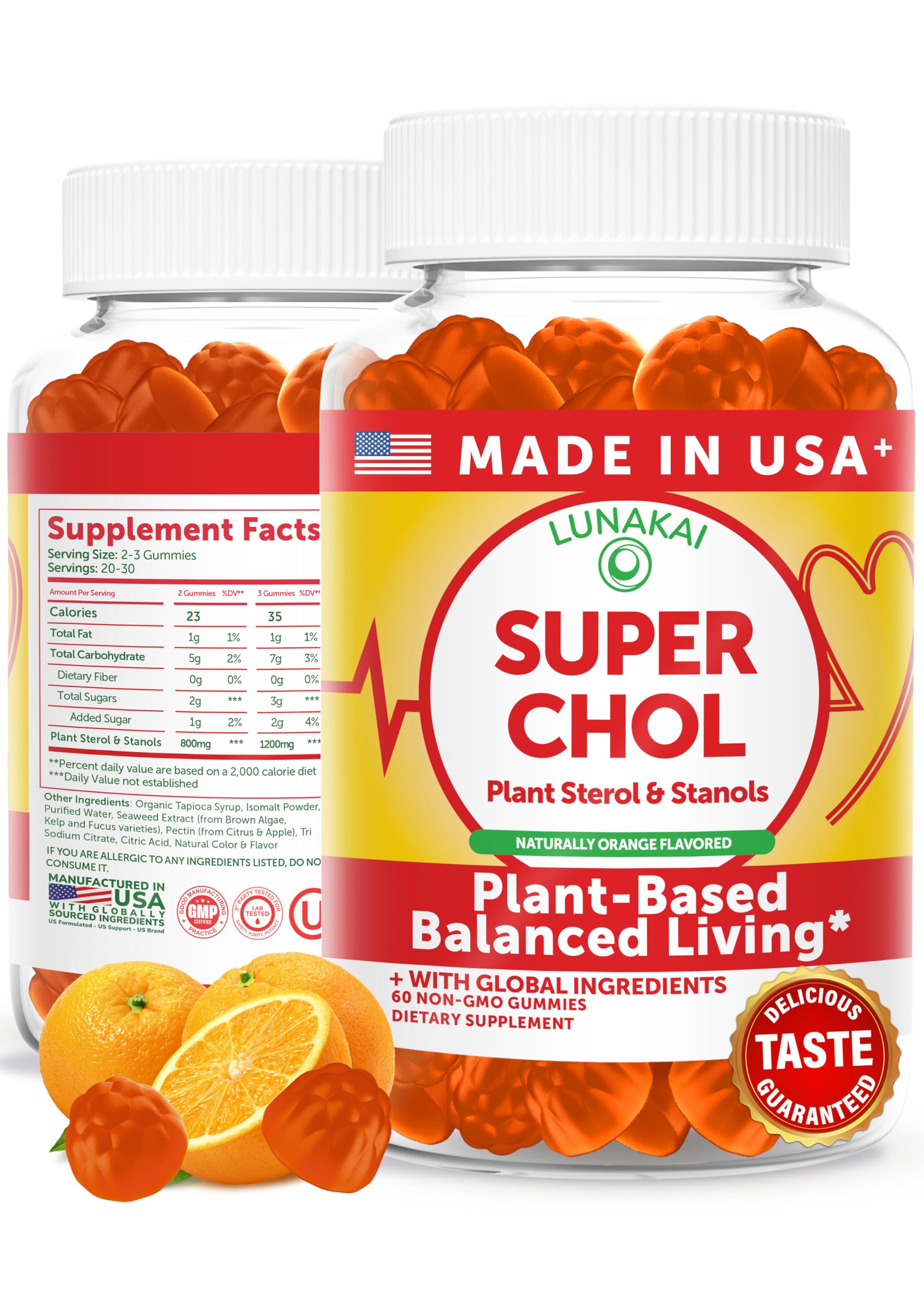 Lunakai USA Made Super Chol Gummies – 1200mg Plant Sterols & Stanols for Natural Cholesterol Support – Daily Phytosterol Supplement for Adults, 60ct