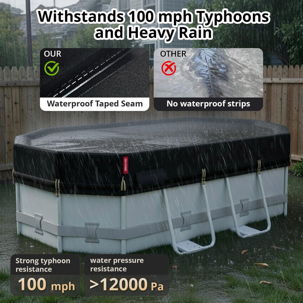 QH.HOME 10x16Ft Oval Pool Cover,Super Windproof Ratchet Straps (1,500lb Break Strength)-Effective Installation/Removal,Pool Cover for Above Ground Pools,Snug Fit,Blocks Leaves, Sun & Water