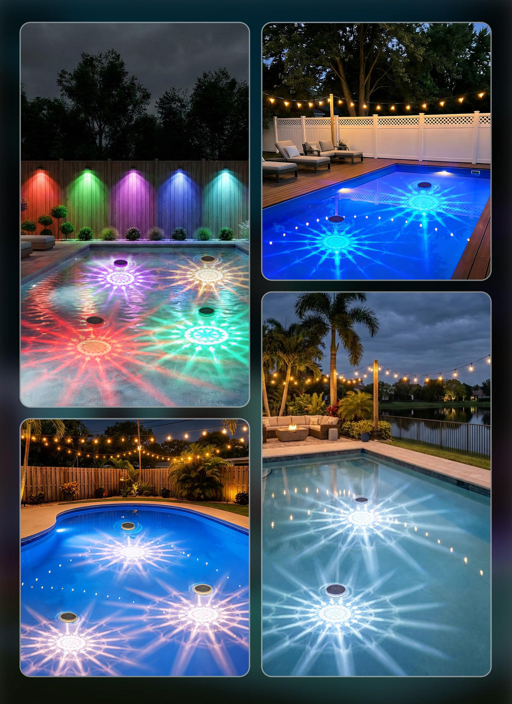 Floating-Solar-Pool-Lights 2 Pack, RGBWW 12 Lighting Modes, 3 Dimming & Timing IP68 Waterproof with Remote Control, Solar Floating Pool Lights for Above Ground Pools Inground Pools Accessories Bathtub