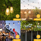 Brightever Outdoor String Lights 200FT Waterproof, Patio String Lights for Outside with 100+4 ST38 Shatterproof LED Filament Bulbs, Dimmable Hanging Lights for Christmas, Party, Cafe (2-Pack 100FT)
