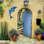 John's Studio Dolphin Wall Decor Outdoor Metal FIsh Sea Hanging Art Glass Sculptures Home Ocean Theme Decorations for Living Room, Bedroom, Yard, Fence and Patio - 17.5 Inches