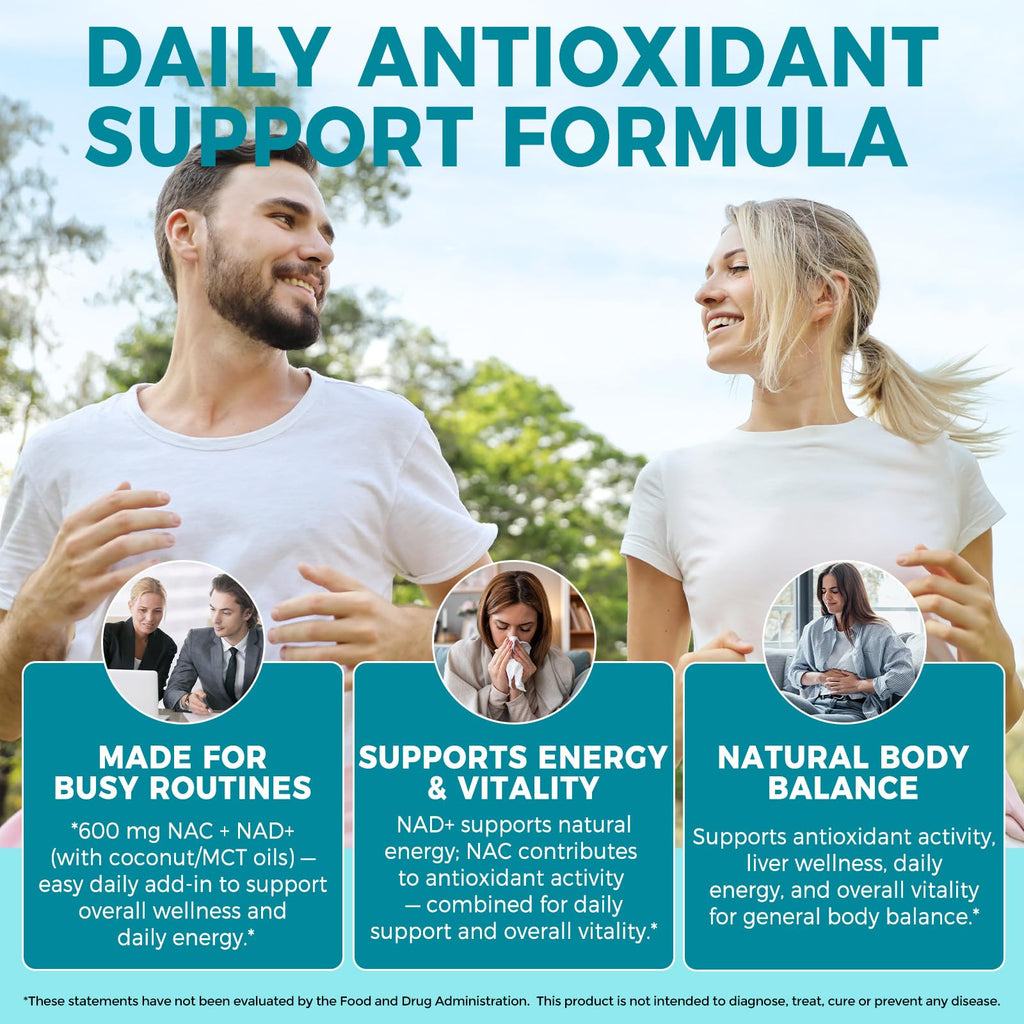 NVXNMSD NAC Supplement 600mg, 300 Softgels NAC with NAD+ & MCT Oil N-Acetyl Cysteine Supplement with Coconut Oil Vegetarian Capsules for Antioxidant Supports Liver & Energy Non-GMO Gluten Free