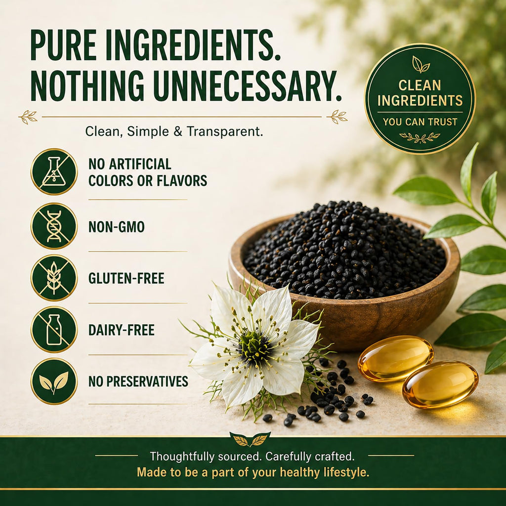 Ethiopian Black Seed Oil Capsules, with 5% Thymoquinone & Carvacrol, Digestive Balance & Daily Wellness, Non-GMO, Gluten-Free, 60 Count Softgels