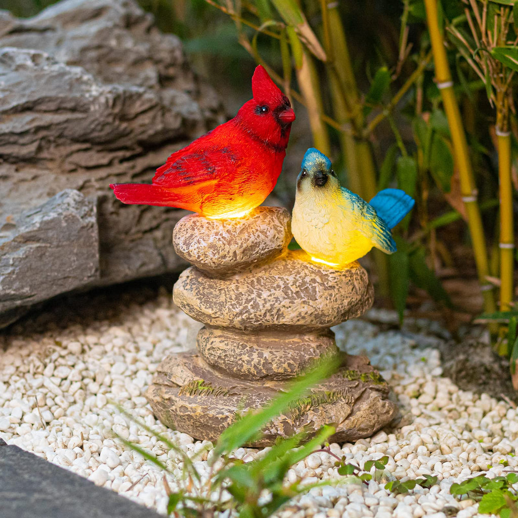 Solar Bird Garden Statue, Cardinal & Bluebird Outdoor Figurine Decor