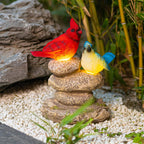 Solar Bird Garden Statue, Cardinal & Bluebird Outdoor Figurine Decor