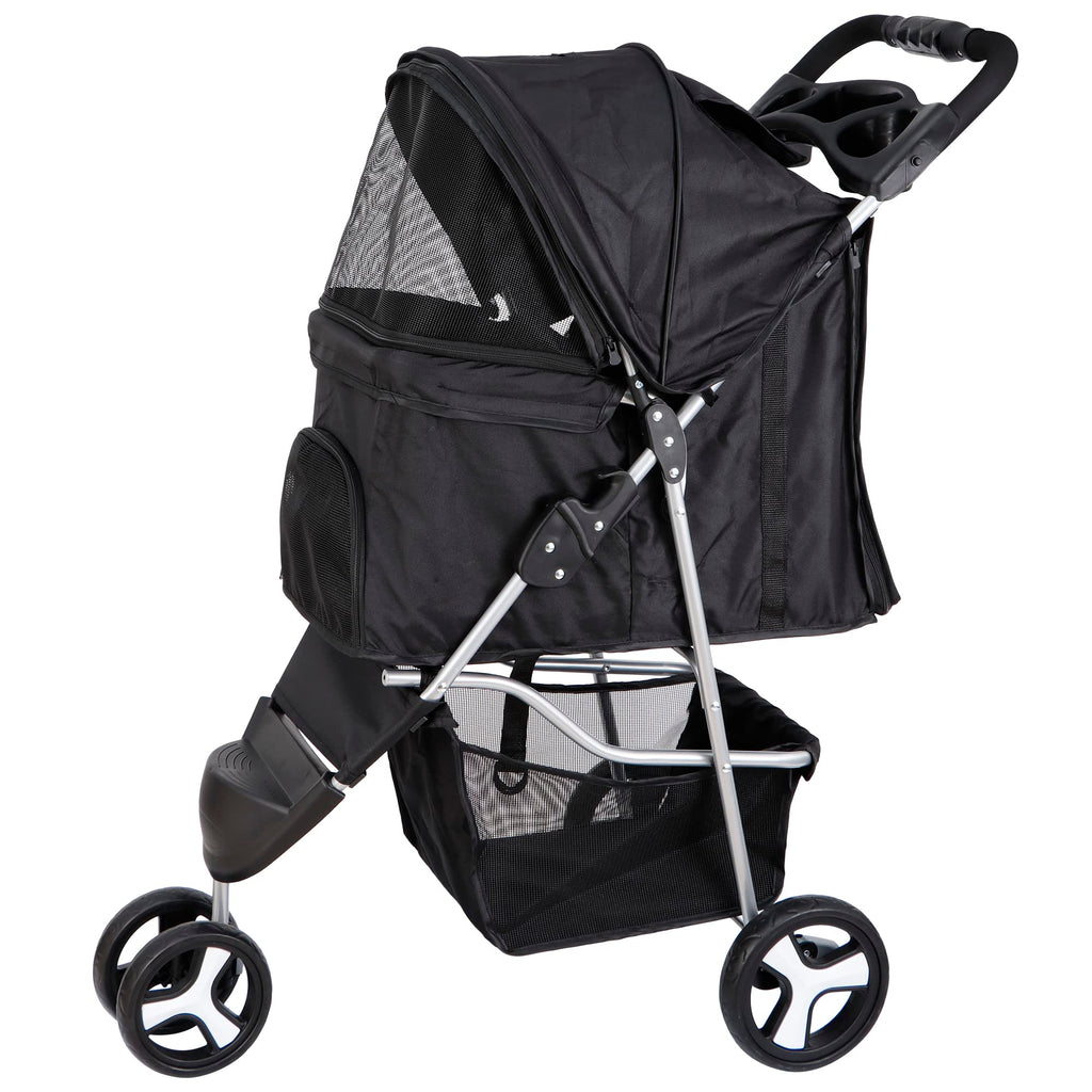 Epetlover 3 Wheels Dog Stroller, Pet Strolling Cart with Skylight Storage Basket Cup Holder Storage Tray, Animal Carrier for Medium Small Dogs and Cats, Easy Walk