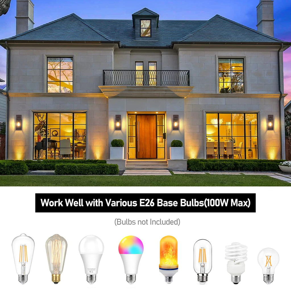 BesLowe Outdoor Wall Light Fixtures, Exterior Waterproof Wall Lanterns, Brown Porch Sconces Lighting with E26 Sockets, Modern Outside Lights for House Patio Front Door Entryway, 2-Pack