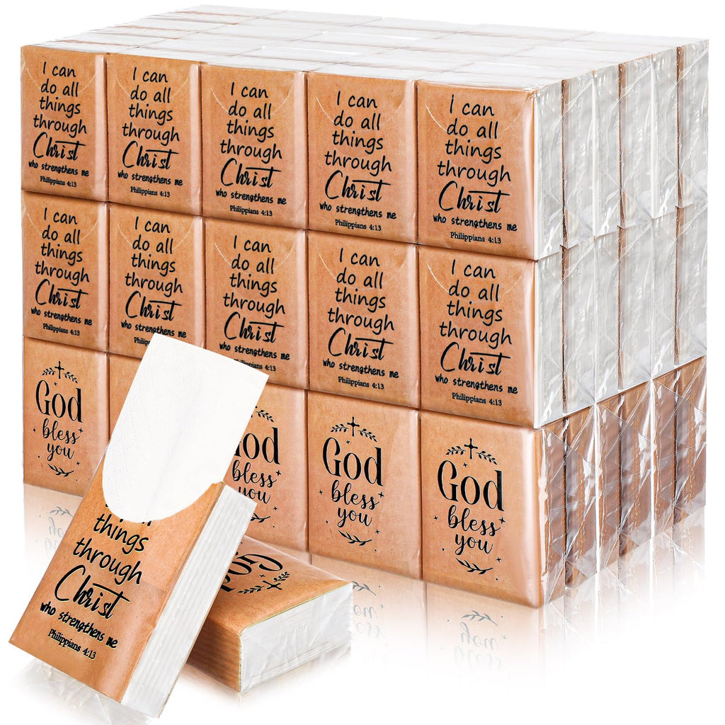 Ctosree 50 Pack Christian Pocket Tissues Bible Verse Travel Packs Bulk 500 Sheet Small Tissues Pocket Packs 3 Ply Mini Travel Size Individual Religious Party Favor