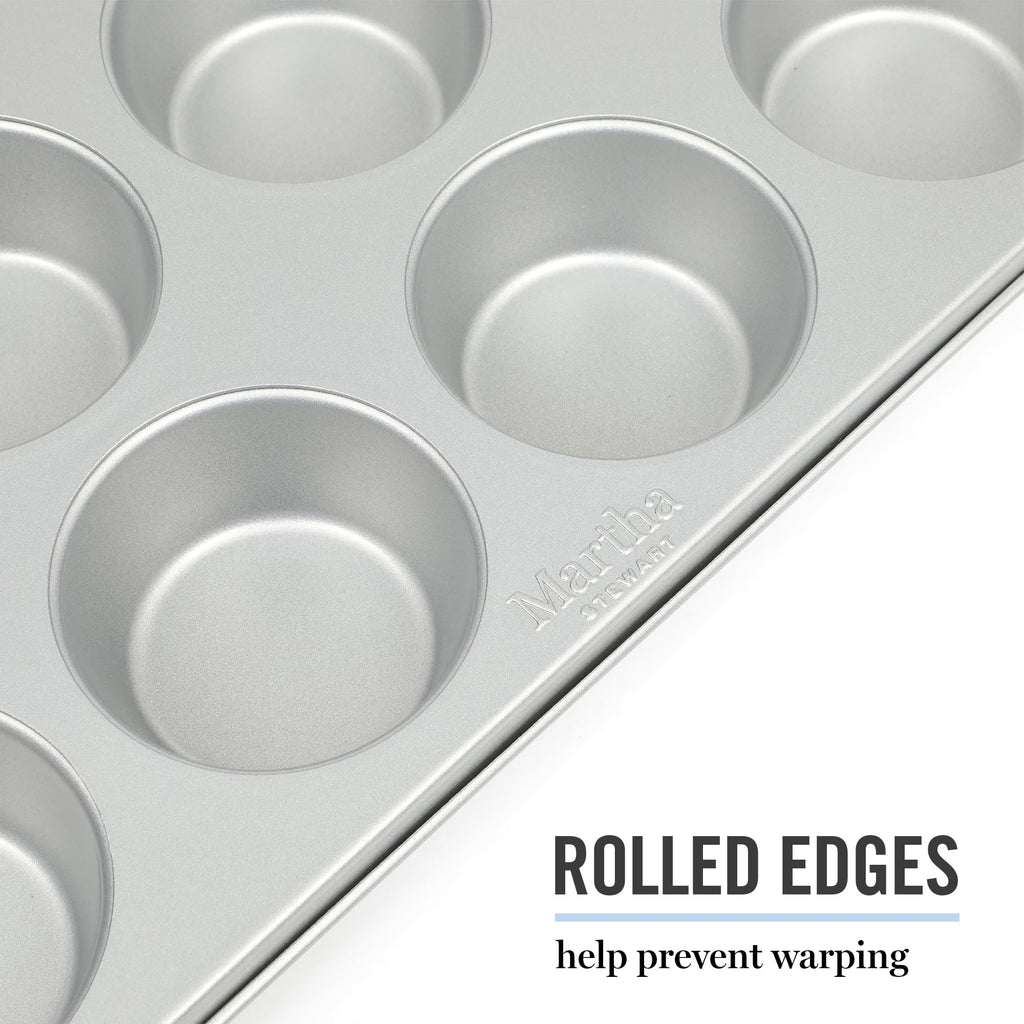 Martha Stewart Gallen 12 Cup Nonstick Carbon Steel Muffin/Cupcake Pan - Silver