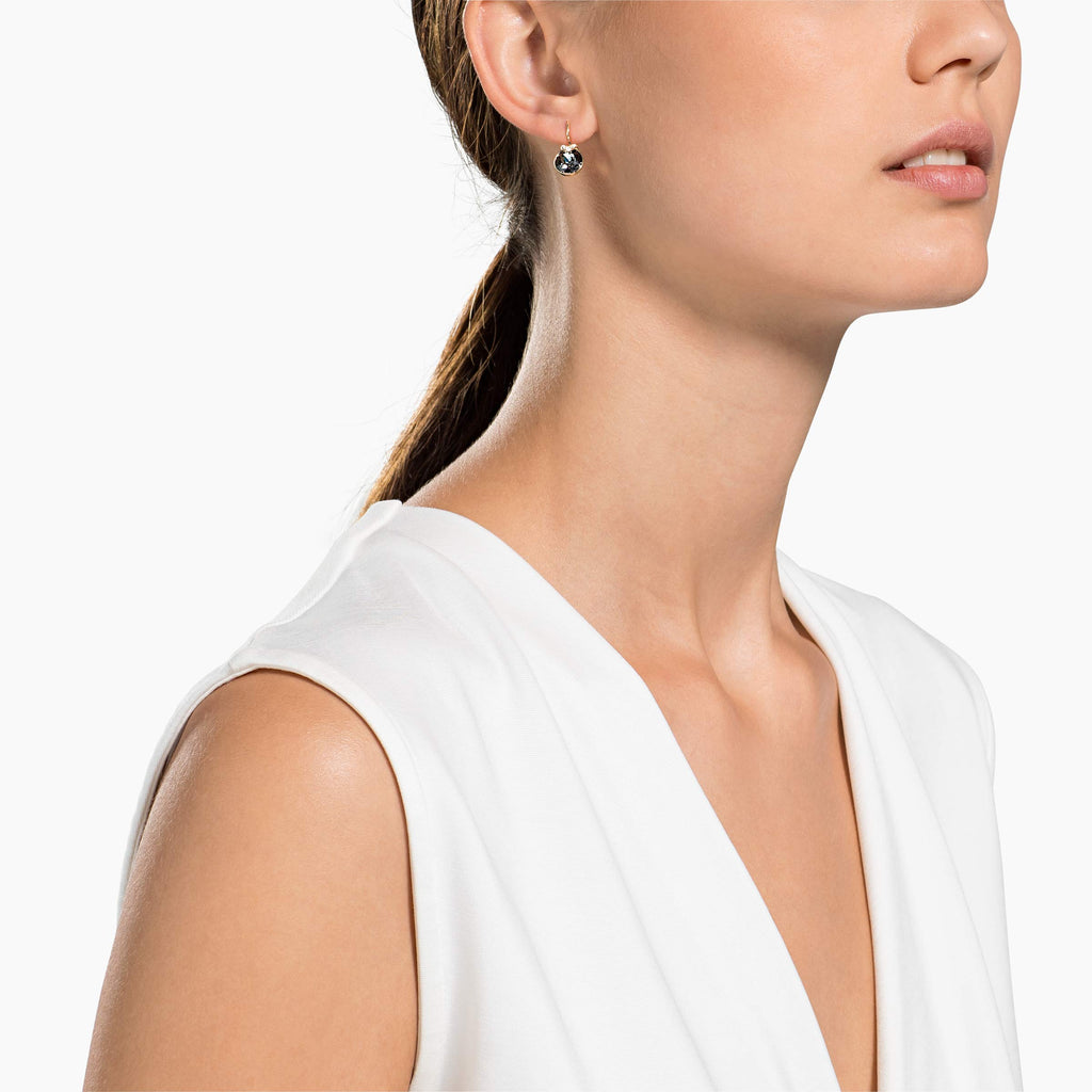 SWAROVSKI Pierced Earrings, Gray with V-Shaped Crystal Pavé Accent on Rose-Gold Tone Finish Setting, Part of the Bella Collection