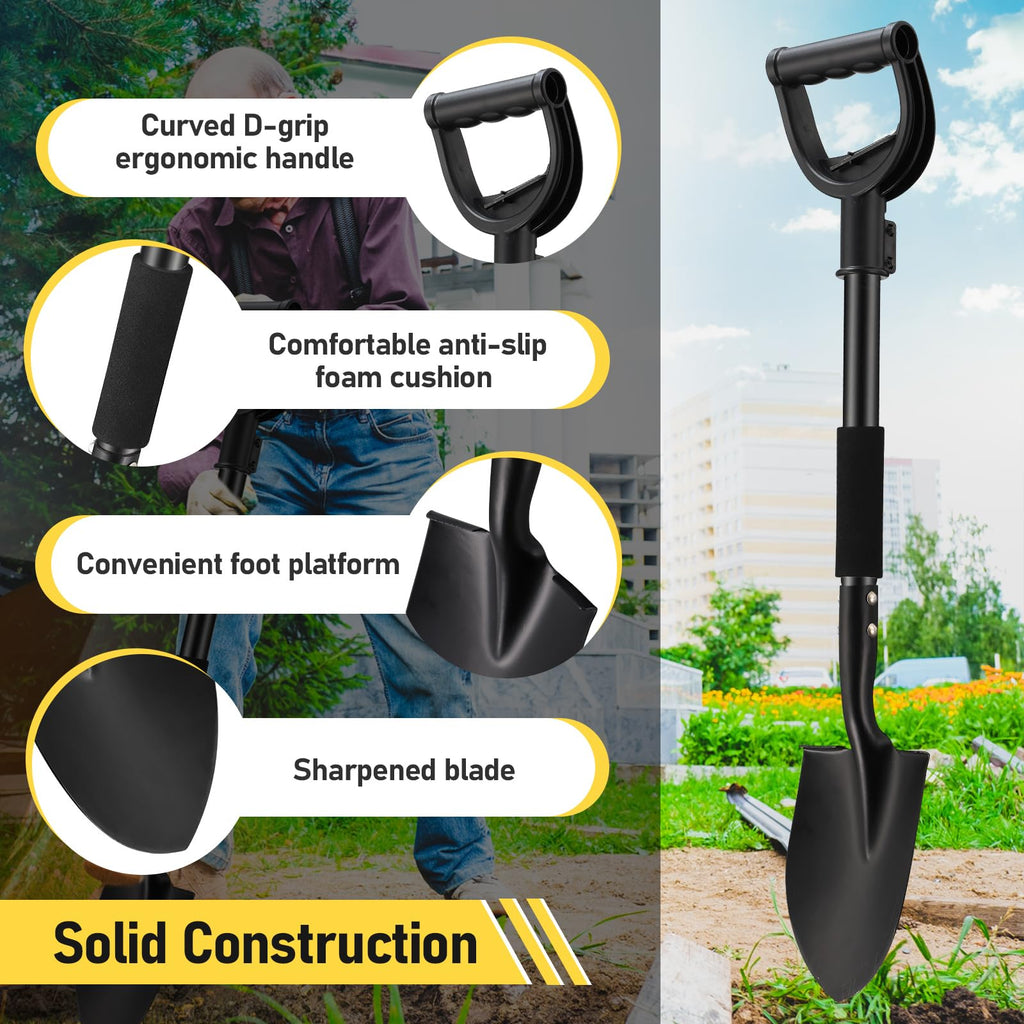 Shovel, Garden Shovel for Digging, 31 inch Small Shovels Heavy Duty Portable Mini Spade with Curved D-Handle for Gardening, Digging, Camping, Car, Kids Sand Beach Shovels
