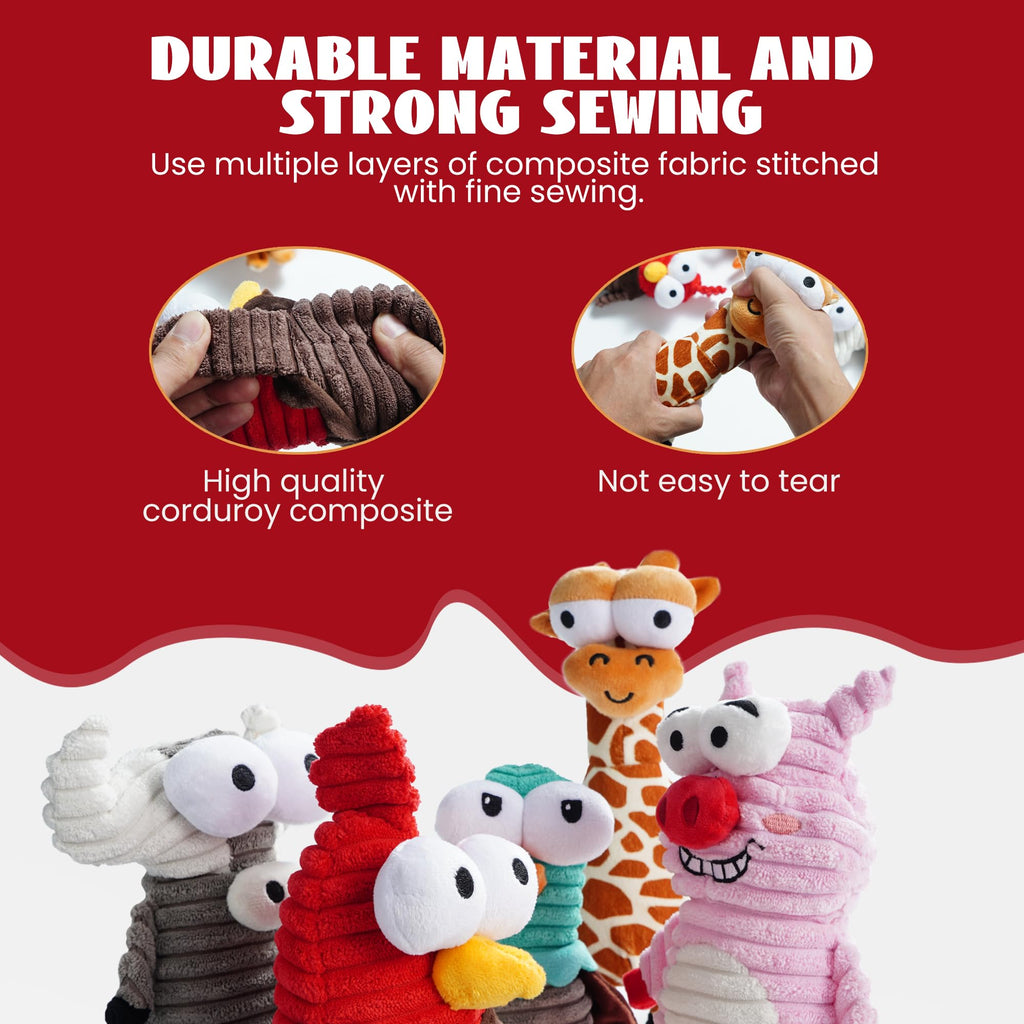 Nocciola 5-Pack Squeaky Dog Toys, Durable Stuffed Critter Zoo Dog Toys with Unique Squeak Sounds to Keep Dogs Busy, Puppy Toys for Small, Medium, and Large Dogs