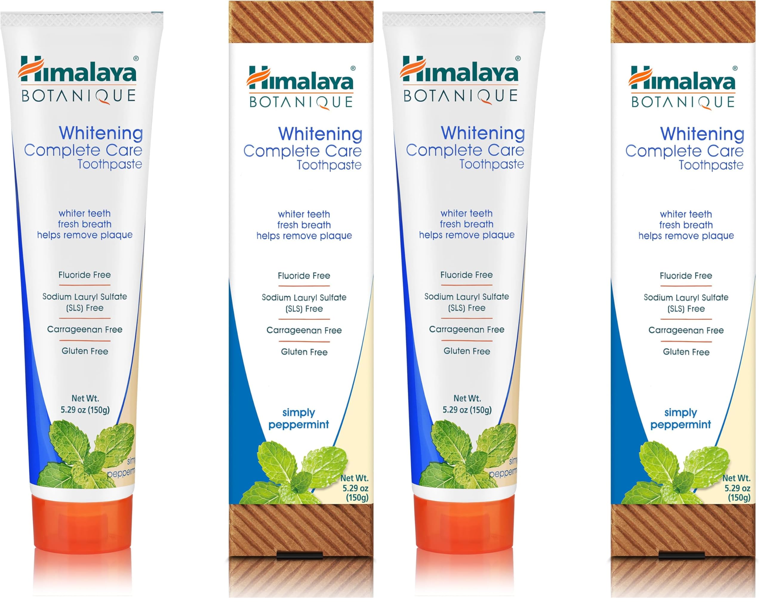 Himalaya Botanique Complete Care Whitening Toothpaste, Simply Peppermint, for a Clean Mouth, Whiter Teeth and Fresh Breath, 5.29 oz (Pack of 2)