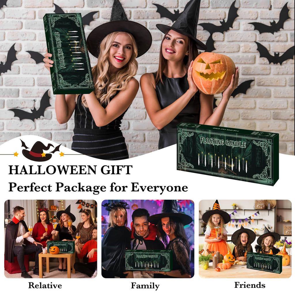 NURADA Floating Candles with Wand Remote Timer - Magic LED Hanging Flameless Taper Candles Flickering Battery Operated for Halloween Birthday Theme Party Holiday Home Window Decor - Black 12 Pack