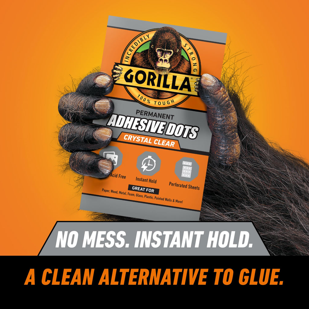 Gorilla Adhesive Dots, Double-Sided, Clear, 0.5" Diameter, 150 Pieces