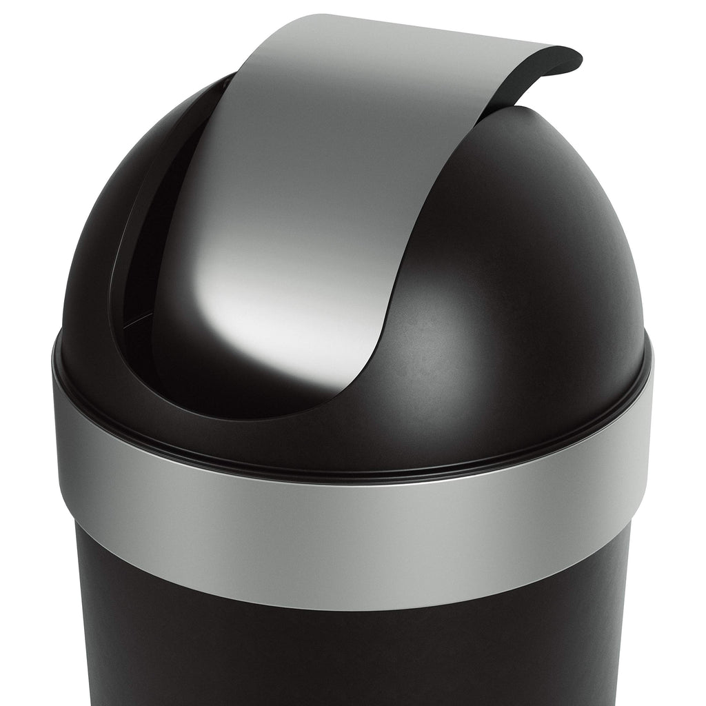 Umbra Venti Kitchen Trash Can, Swing Top Lid, 16 Gallon, Black/Nickel