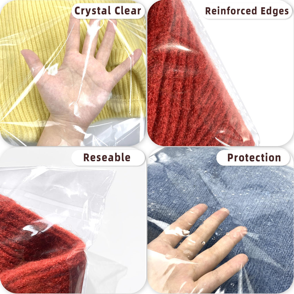 Clear Resealable Cellophane Plastic Bags Self Adhesive for Packaging Shirts, Clothing and Products,100 Pcs 14x20 Inches Self Sealing Cellophane Bags