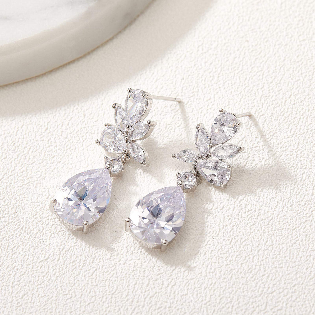 SWEETV Cubic Zirconia Wedding Earrings for Brides Bridesmaids