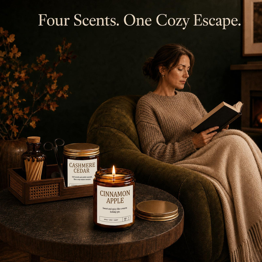 Fall and Winter Scented Candles, 4-Pack Soy Wax Gift Set, 28 oz Total
