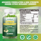 2 Pack Citrus Bergamot Gummies -3000MG Citrus Bergamot Extract Cholesterol Lowering Supplement for lmmune Support Healthy Anti-Aging, Hight Cholesterol Vegan Gummy 120 Counts Lime Flavor